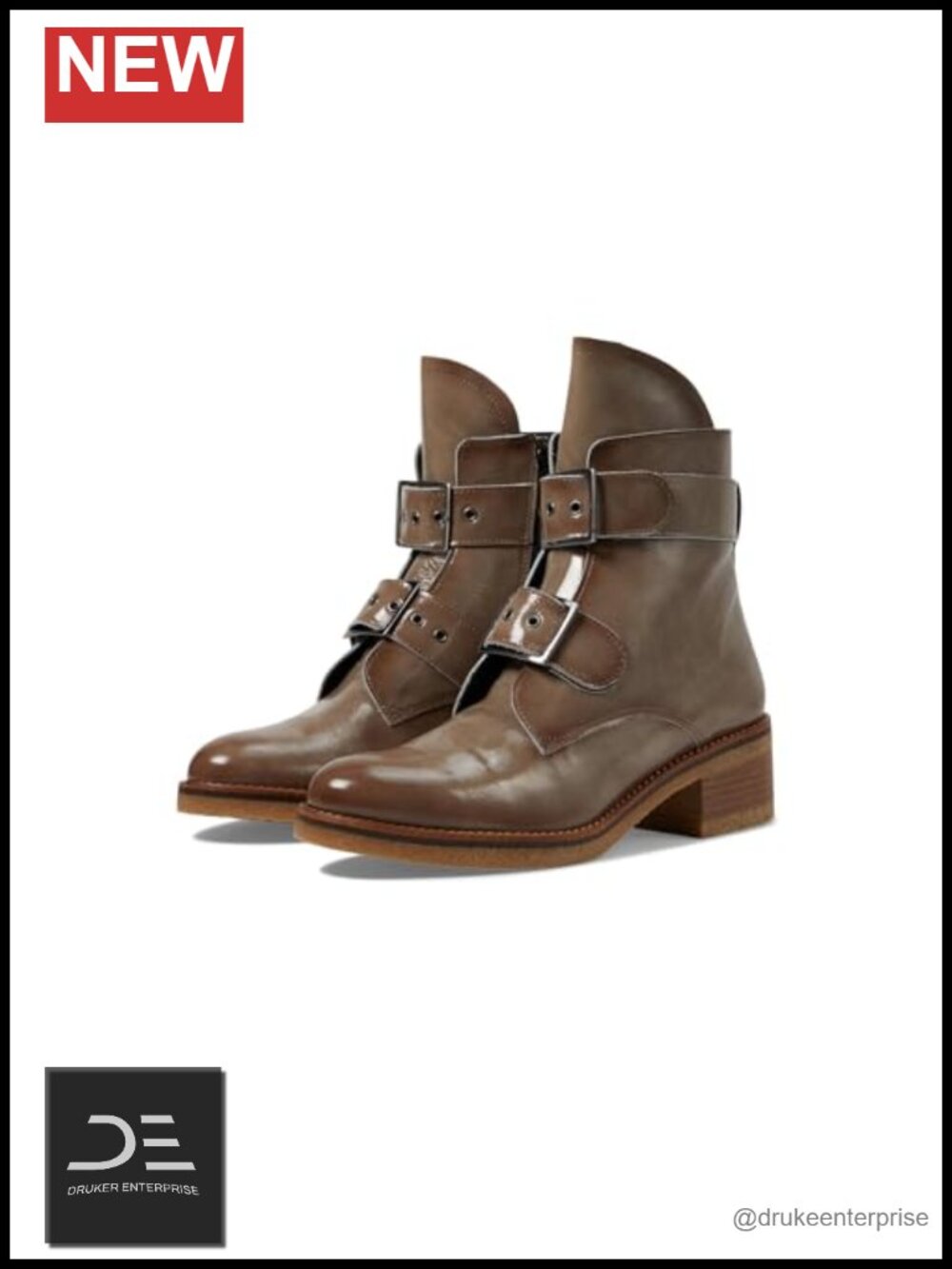 Patent Leather Ankle Booties with Block Heel - Inside Zip Closure - Women's